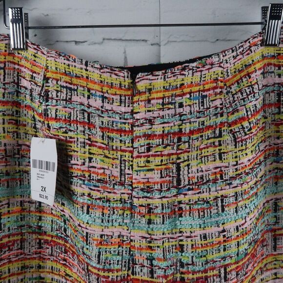 FOREVER 21 MULTI COLOR WOVEN  TWEED MINI SKIRT WITH FRINGE SIZE 2X LINED NWT - Picture 8 of 9